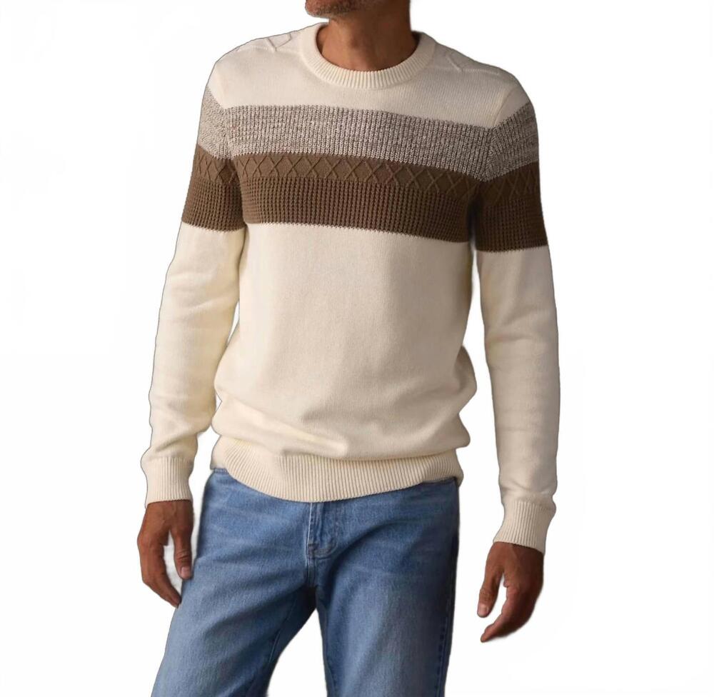 NEW THE NORMAL BRAND women's tom stripe crew sweater in cream/jute